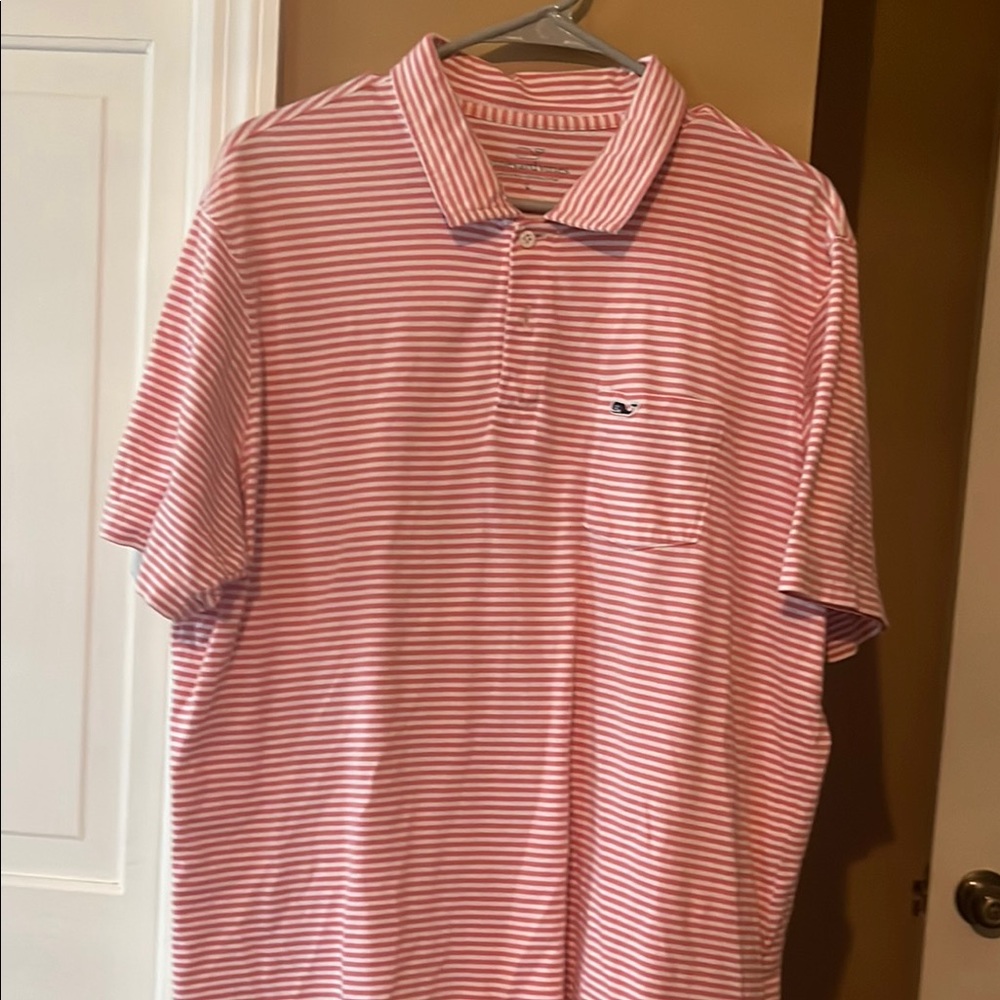 Vineyard Vines Light Pink and White Polo Shirt Classic Stripes